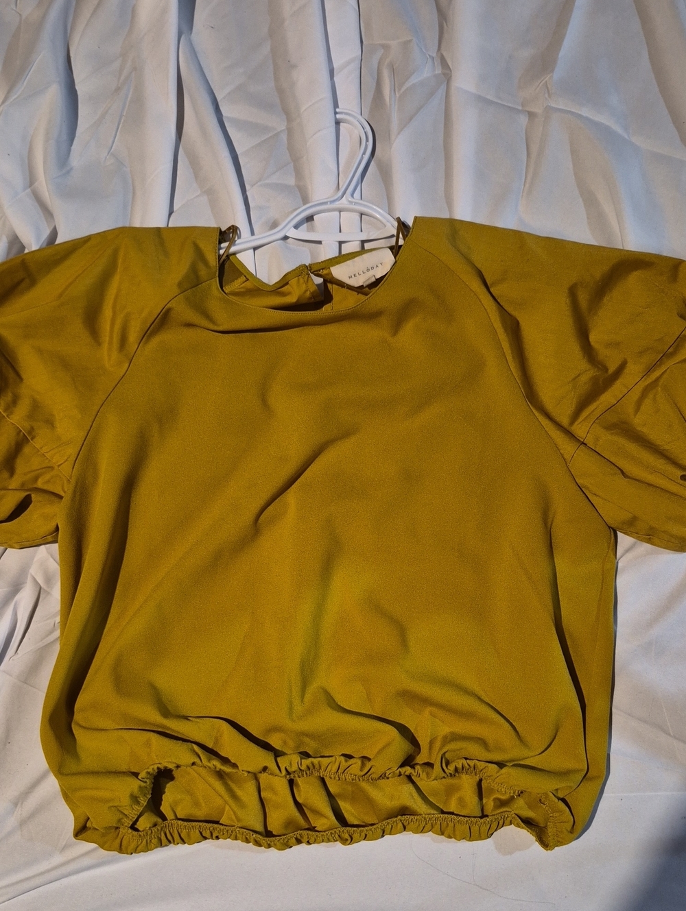 MELLODAY Mustard Yellow Short Sleeve Blouson Crop Top